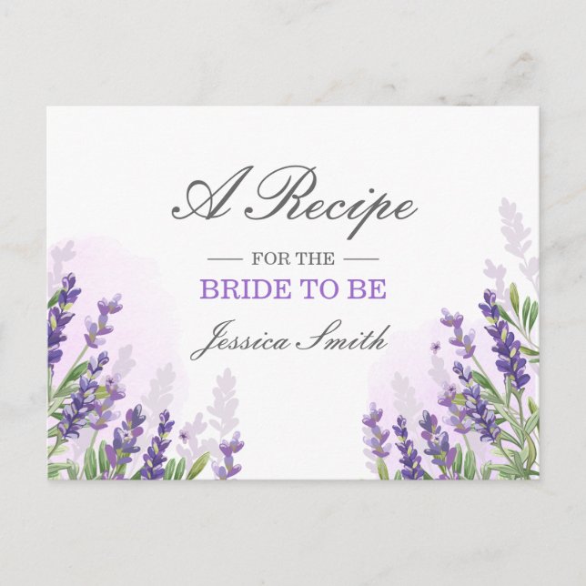 Lavender Bridal Shower Recipe Card Purple Rustic (Front)