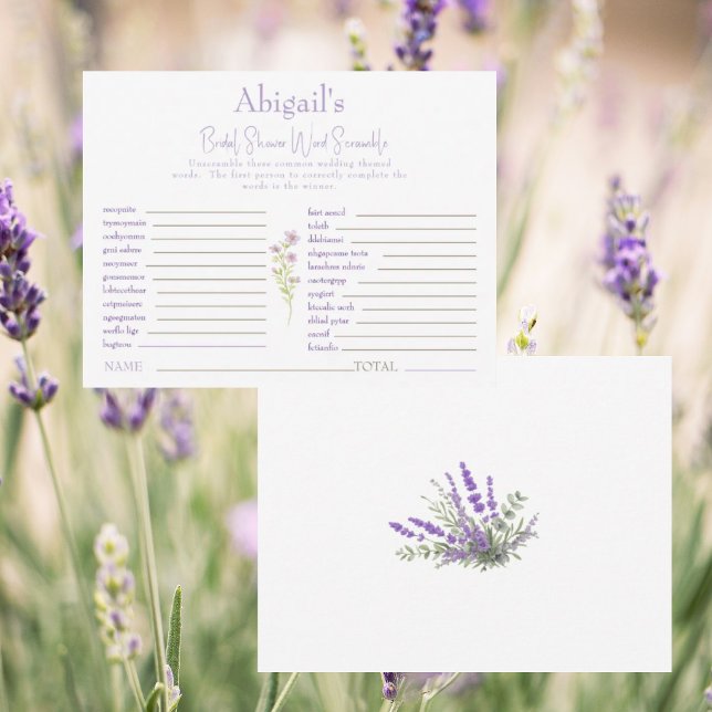 Lavender Bridal Shower Word Scramble Game Card (Creator Uploaded)