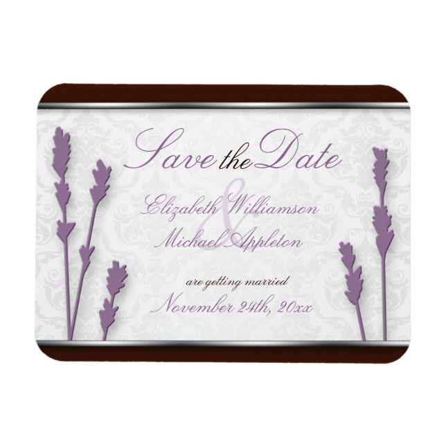 Lavender & Brown 4"x3" Flat Save the Date Magnet (Horizontal)