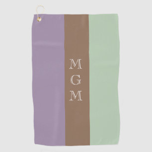 Lavender, Brown and Mint Stripe Pattern Monogram Golf Towel