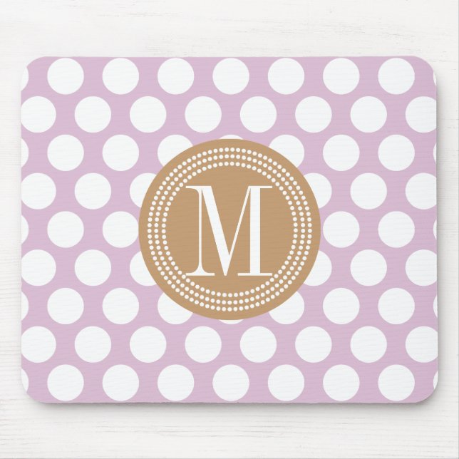 Lavender & Brown Big Polka Dots Monogrammed Mouse Pad (Front)
