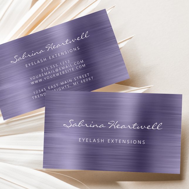 Lavender Brushed Metal Script Makeup Artist Busine Business Card (Creator Uploaded)