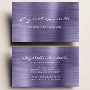 Lavender Brushed Metal Script Makeup Artist Busine Business Card