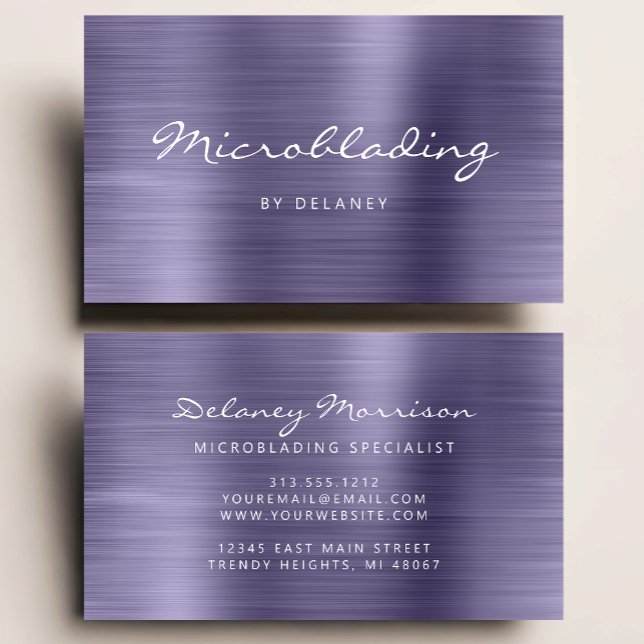 Lavender Brushed Metal Script Microblading Business Card (Creator Uploaded)