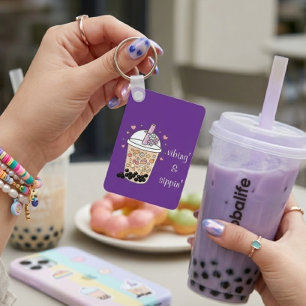 lavender bubble tea charm boba bliss glossy sip key ring