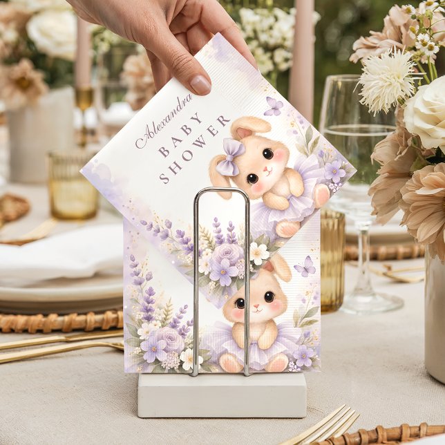 Lavender Bunny Floral Baby Shower Napkin (Creator Uploaded)