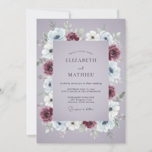 Lavender Burgundy Moody Floral Wedding Invitation