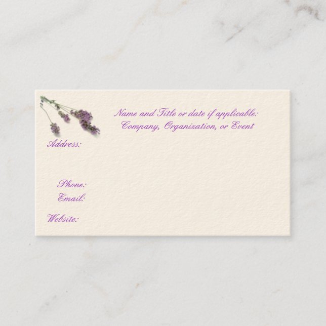 Lavender business, Save the Date, or Calling cards (Front)