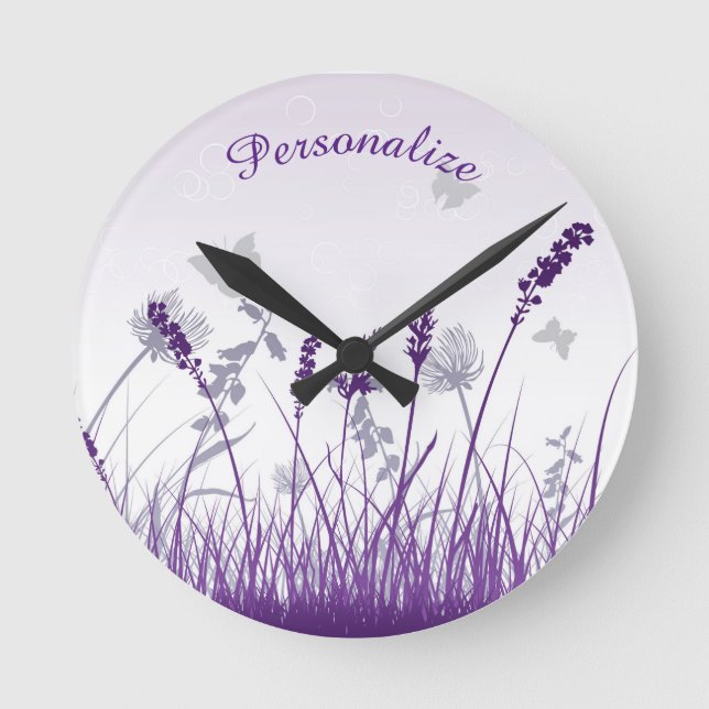 Lavender & Butterflies Personalise Round Clock (Front)