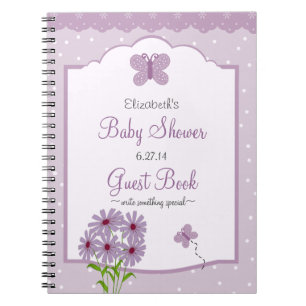 Lavender Butterfly-Baby Shower Guest Book- Spiral Notebook