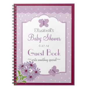 Lavender Butterfly-Baby Shower Guest Book- Spiral Notebook