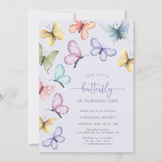 Lavender Butterfly Birthday Invitation (Front)