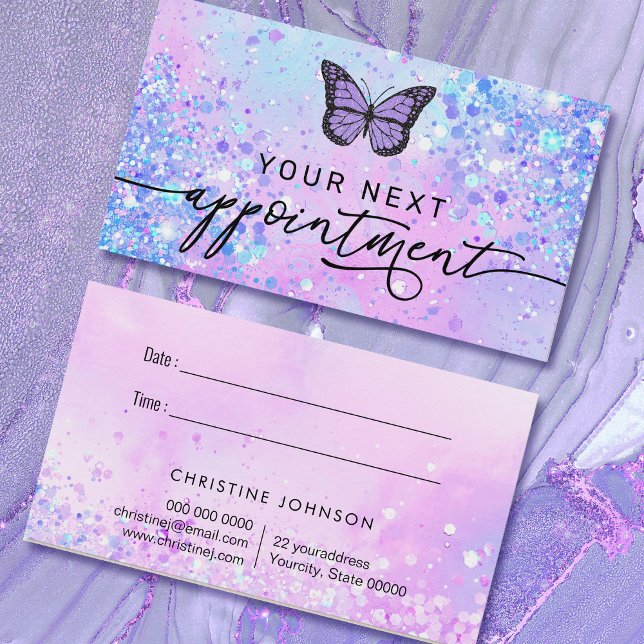 lavender butterfly faux glitter appointment card (Creator Uploaded)