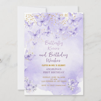 Lavender Butterfly First Birthday Invitation