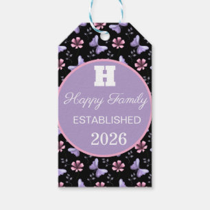 Lavender Butterfly & Pink Floral Seamless Pattern Gift Tags