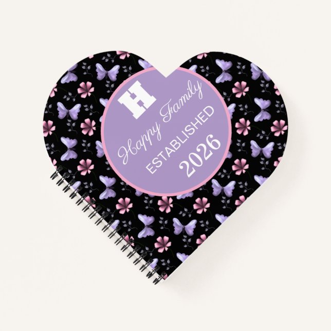 Lavender Butterfly & Pink Floral Seamless Pattern Notebook (Front)