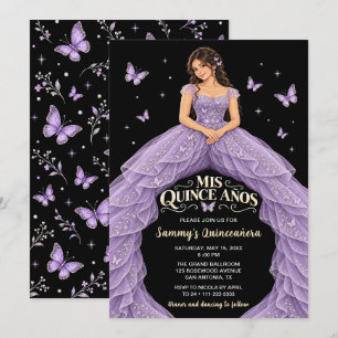 Lavender Butterfly Princess Quinceañera Invitation