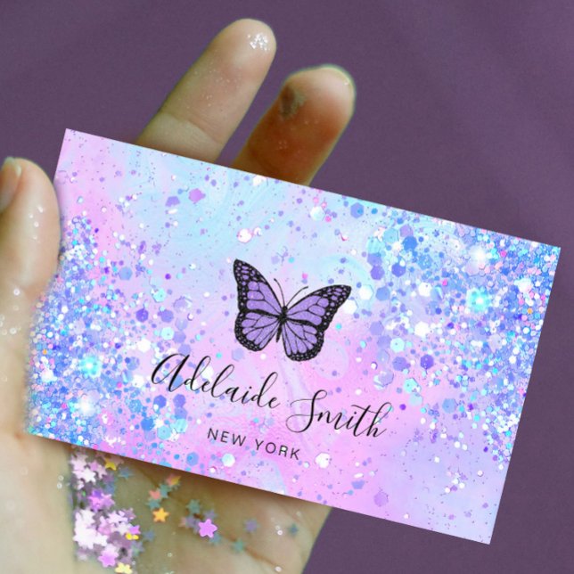 lavender butterfly simulated chunky glitter business card (Creator Uploaded)