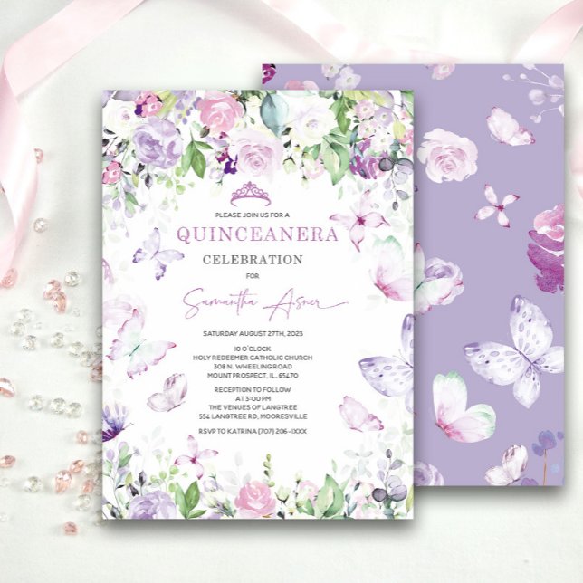 Lavender Butterfly Themed Quinceanera Invitation (Creator Uploaded)