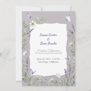 Lavender & Butterfly Watercolor Wedding Invitation