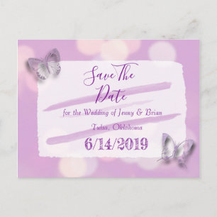 Lavender Butterfly Wedding Save the Date Postcard