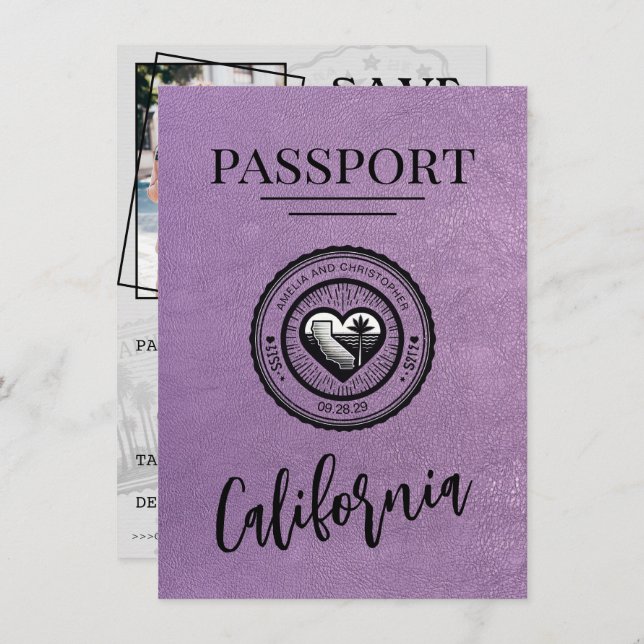 Lavender California Passport Save The Date (Front/Back)
