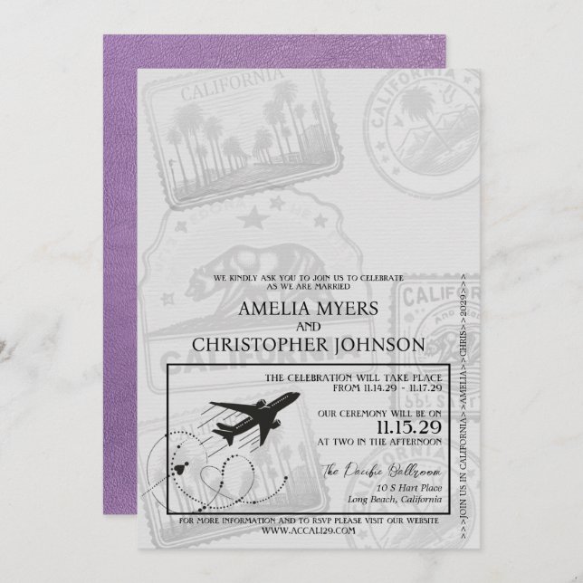 Lavender California Passport Wedding Invitation (Front/Back)