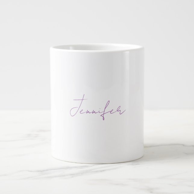 Lavender Calligraphy Elegant Plain Simple Name Large Coffee Mug (Front)