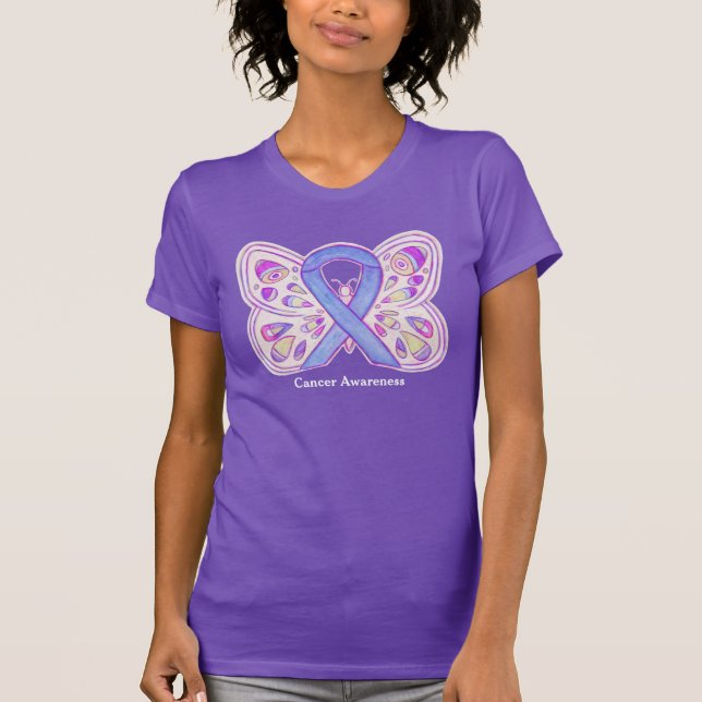 Lavender Cancer Awareness Ribbon Butterfly T-Shirt (Front)