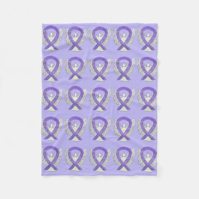 Lavender Cancer Awareness Ribbon Fleece Blanket (Front)