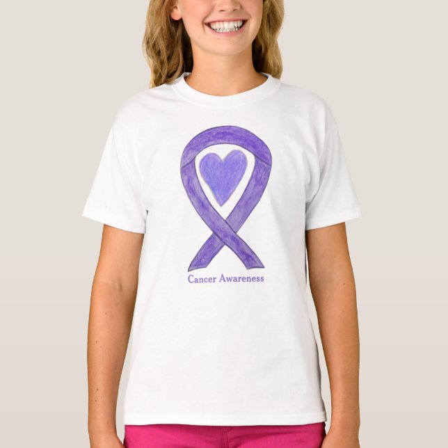 Lavender Cancer Awareness Ribbon Heart Art Shirts (Front)