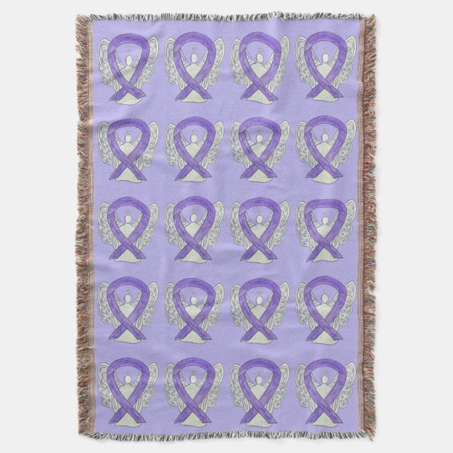 Lavender Cancer Awareness Ribbon Throw Blankets (Front Vertical)