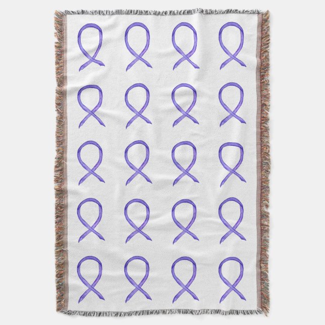 Lavender Cancer Awareness Ribbon Throw Blankets (Front Vertical)