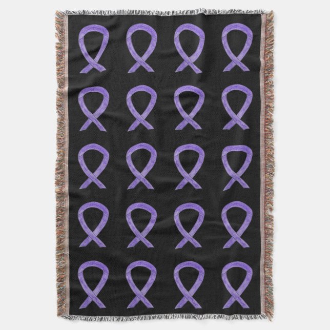 Lavender Cancer Awareness Ribbon Throw Blankets (Front Vertical)