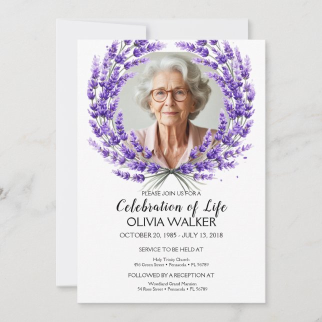 Lavender Celebration of Life  Invitation (Front)