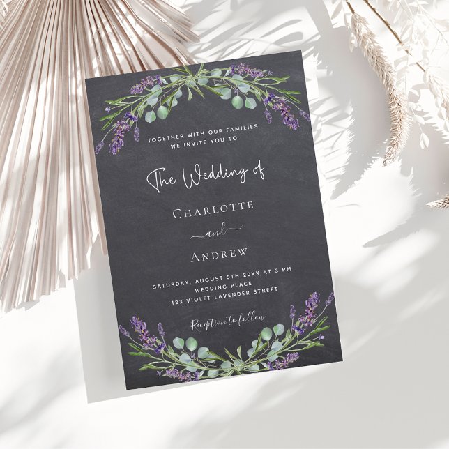 Lavender chalkboard grey greenery luxury wedding  invitation (Creator Uploaded)