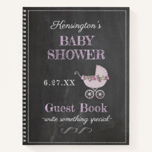Lavender Chalkboard Look Baby Shower Guest Book  