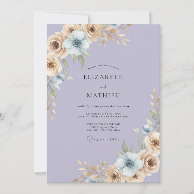 Lavender Champagne Painted Wedding Invitation (Front)