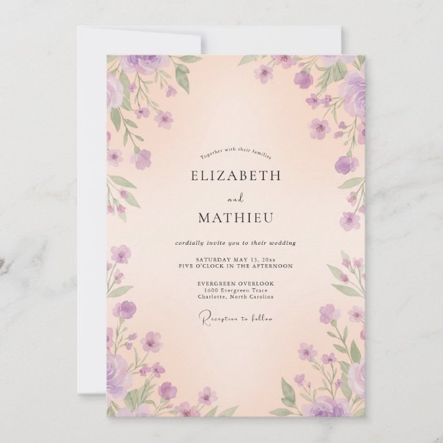 Lavender Champagne Wildflower Wedding Invitation (Front)