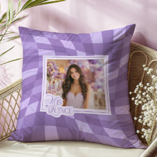 Lavender Chequerboard Photo Quinceanera Keepsake Cushion