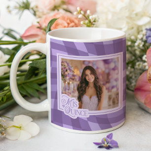 Lavender Chequered Photo Quinceanera Keepsake Coffee Mug