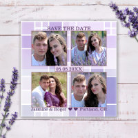 Lavender Chequered Photo Save the Date Magnet