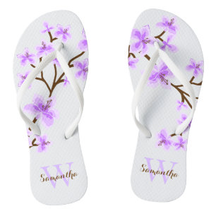 Lavender Cherry Blossoms Monogrammed Jandals