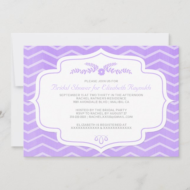 Lavender Chevron Bridal Shower Invitations (Front)