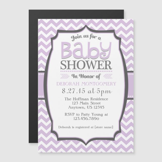 Lavender Chevron Magnetic Baby Shower Invite (Front/Back)