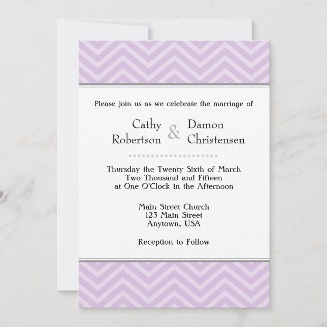 Lavender Chevron Wedding Invitations (Front)