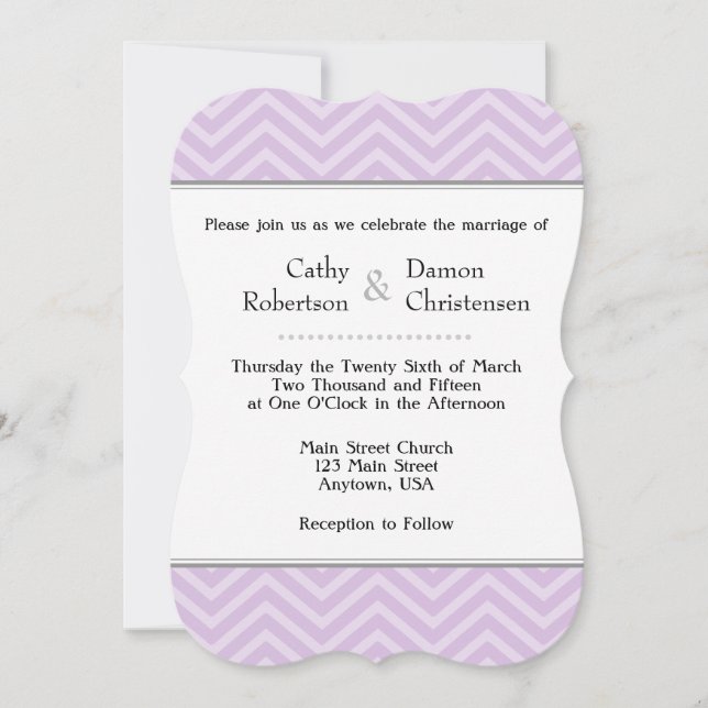 Lavender Chevron Wedding Invitations (Front)