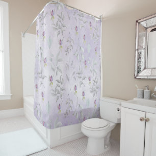 Lavender Chic Floral Leaves Pattern Shower Curtain
