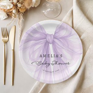 Lavender Chiffon Bow Feminine Baby Paper Plate