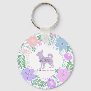 Lavender Chihuahua Silhouette Custom Name & Photo Key Ring